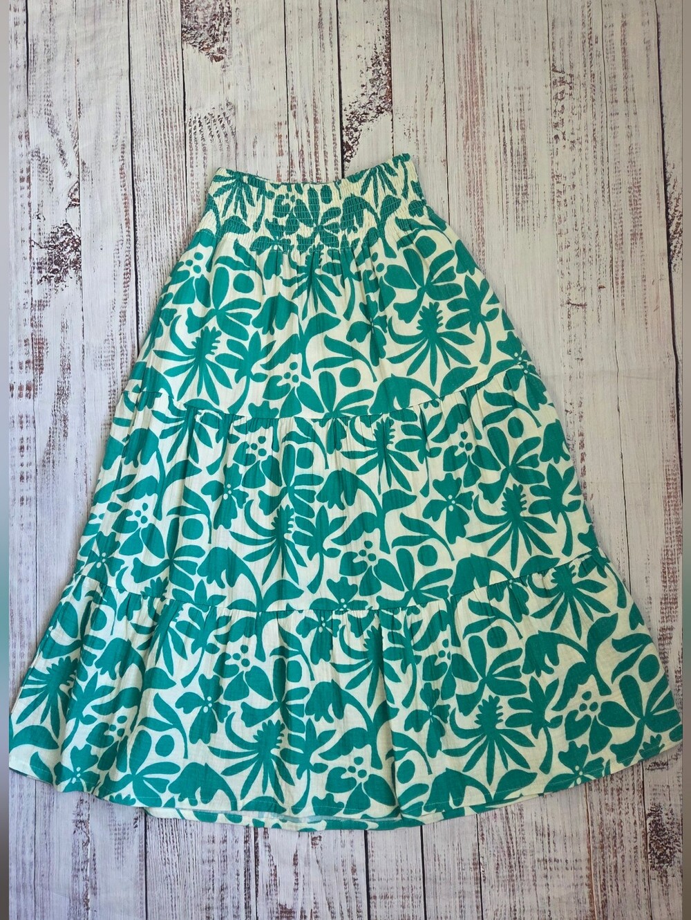 Marine Layer Corinne Double Cloth Maxi Skirt Floral Smocked Small Cotton NEW - Picture 2 of 8